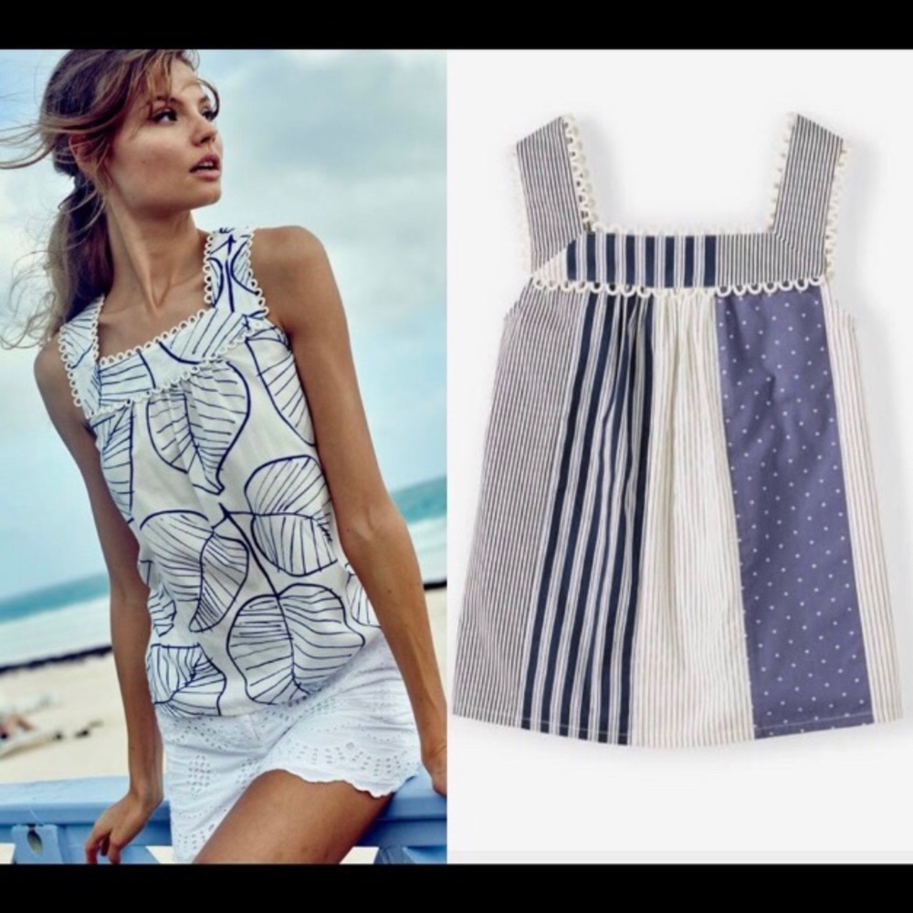 Boden mixed stripe scallop trim top